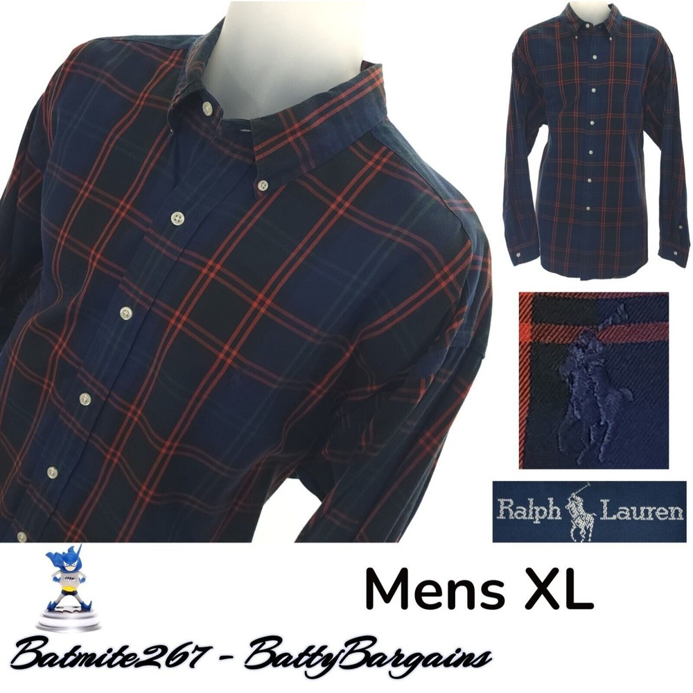 Polo Ralph Lauren Mens XL Oxford Blake Shirt L/S Red Navy Green Plaid Pony Logo